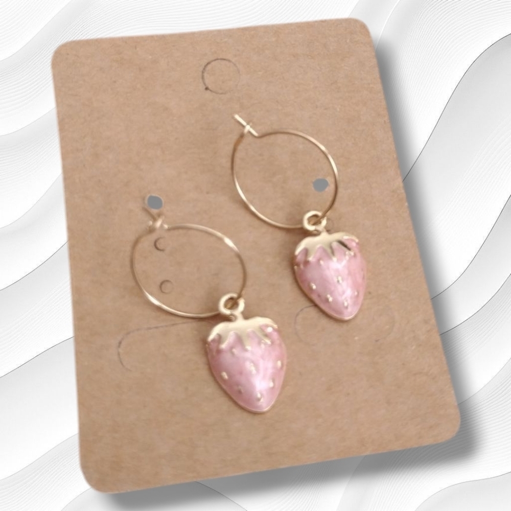 Gold and Pink Strawberry Earrings